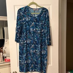Chico's Vibrant Blue and White Long Sleeve Dress